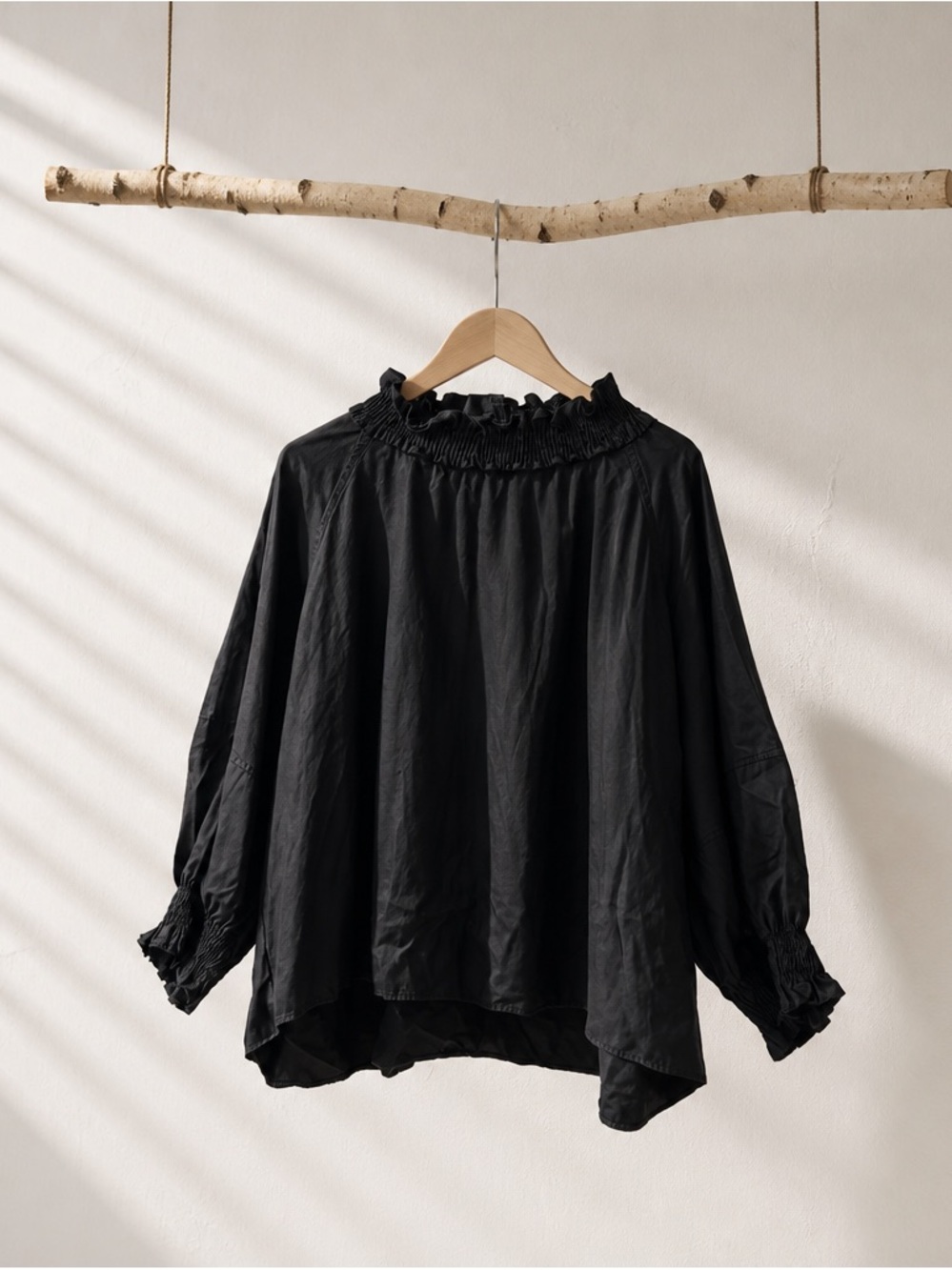 Zara Black Smocked Neck Long-Sleeve Women’s Top